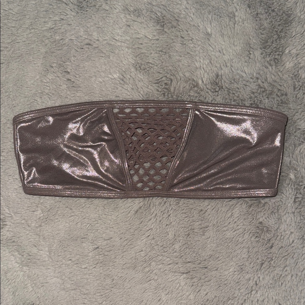 Victoria's Secret Metallic Taupe Silver Grey Bandeau Bikini Top Mesh